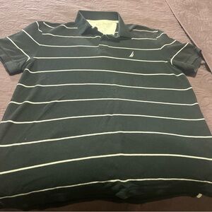 Nautica Jeans Black White Striped Cotton Logo Polo Shirt Medium